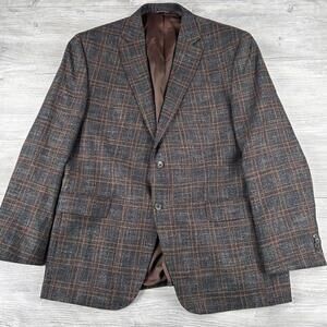 Jack Victor Sportcoat Blazer Mens 46 Reg Navy Burnt Orange Striped Wool Rayon